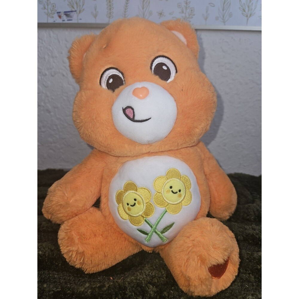 Care Bears Funshine Bear Plush Orange Yellow Flowers Belly 14" Stuffed Animal